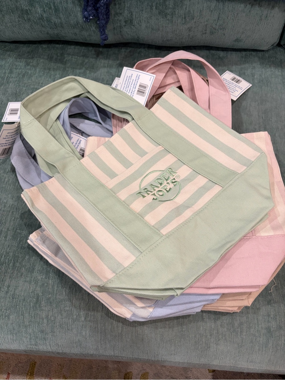 Trader Joe's Pastel Blue Striped Canvas Tote - Picture 3 of 6